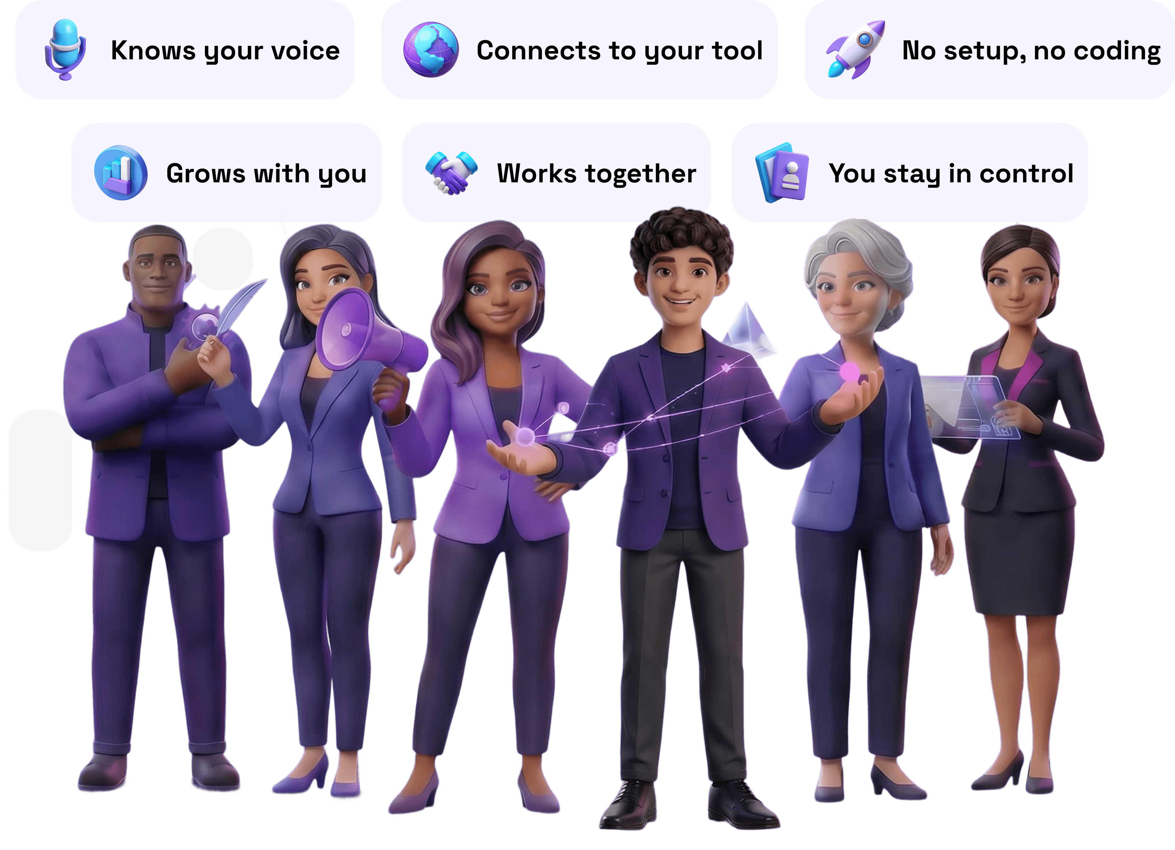 Why Flockx: your team saves time, keeps your voice, works together, and more