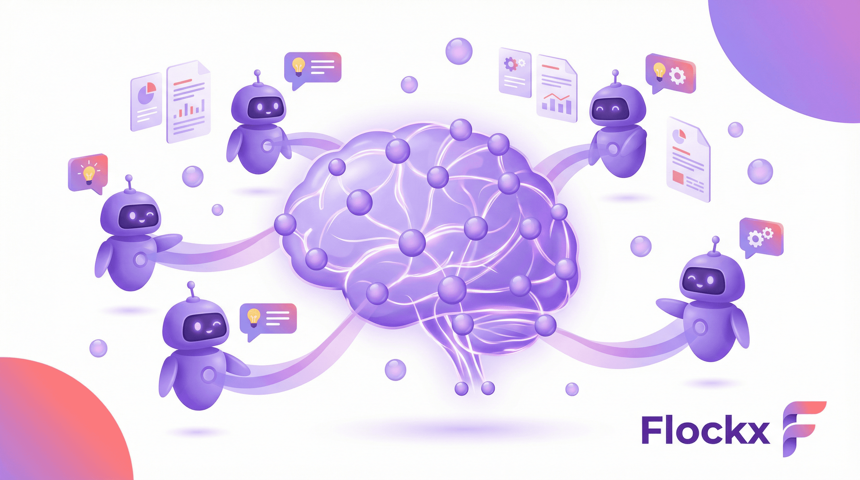 How Your AI Team Learns - AI robots connected to a shared knowledge brain