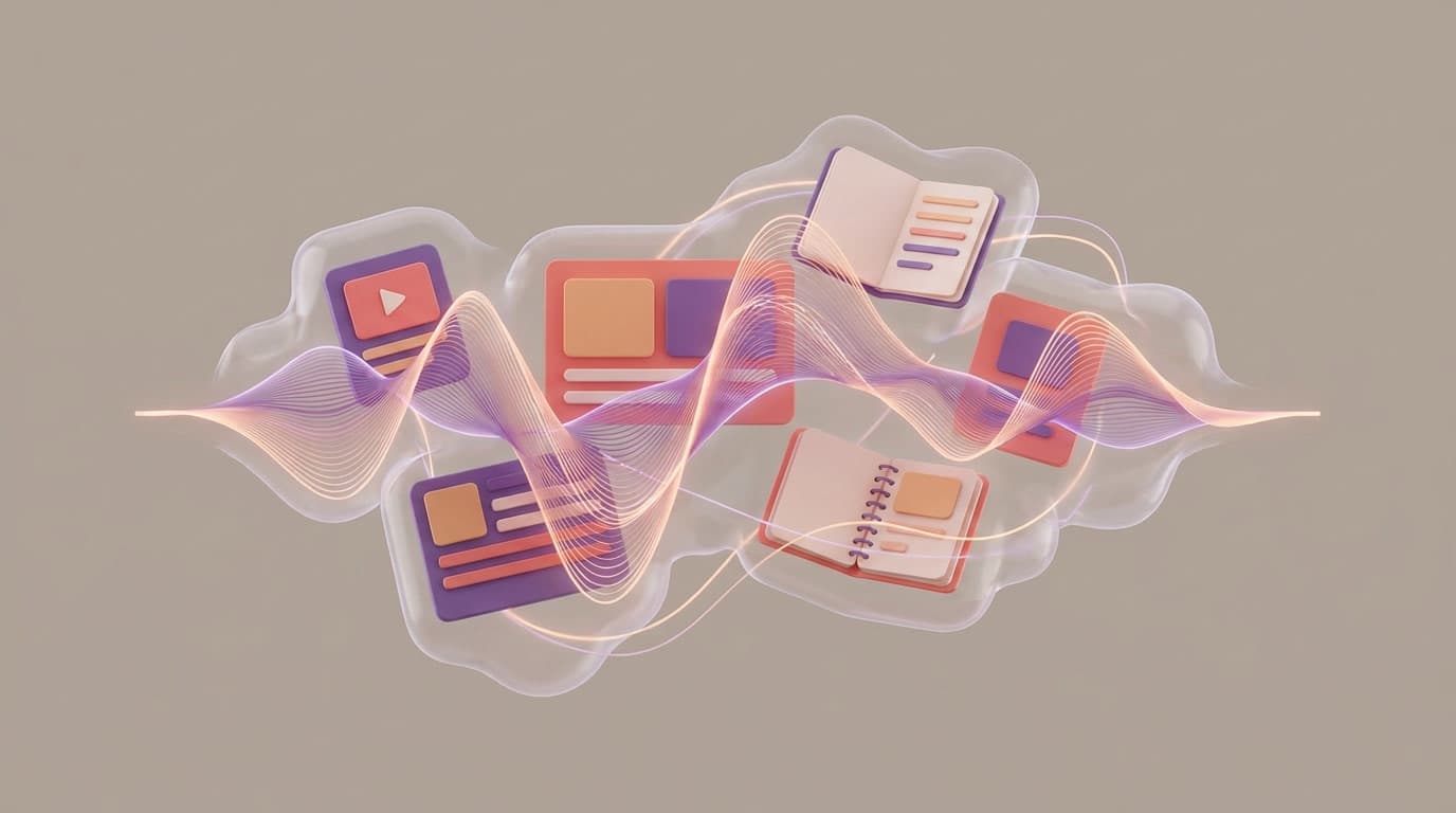 Soft 3D illustration of a brand voice being stored in a knowledge graph with connected nodes