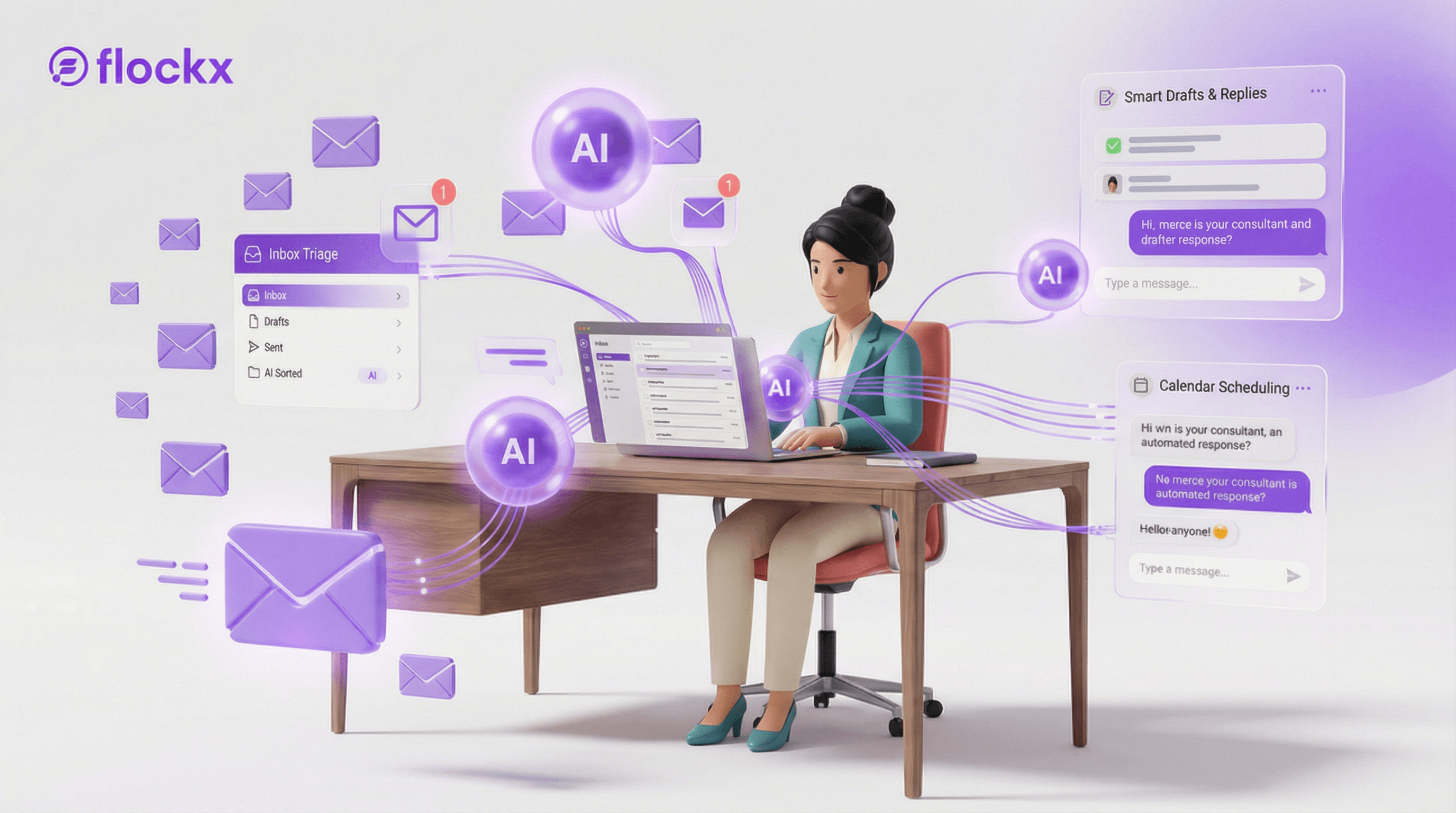 Solopreneur conquering email overload with Flockx AI team assistance