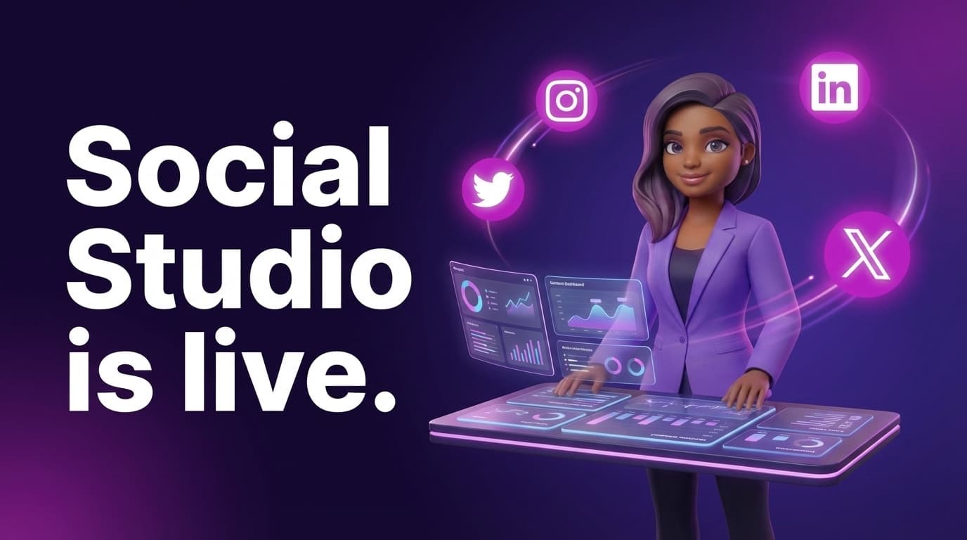 Maya and the Flockx AI team creating social media content across Instagram, LinkedIn, and X