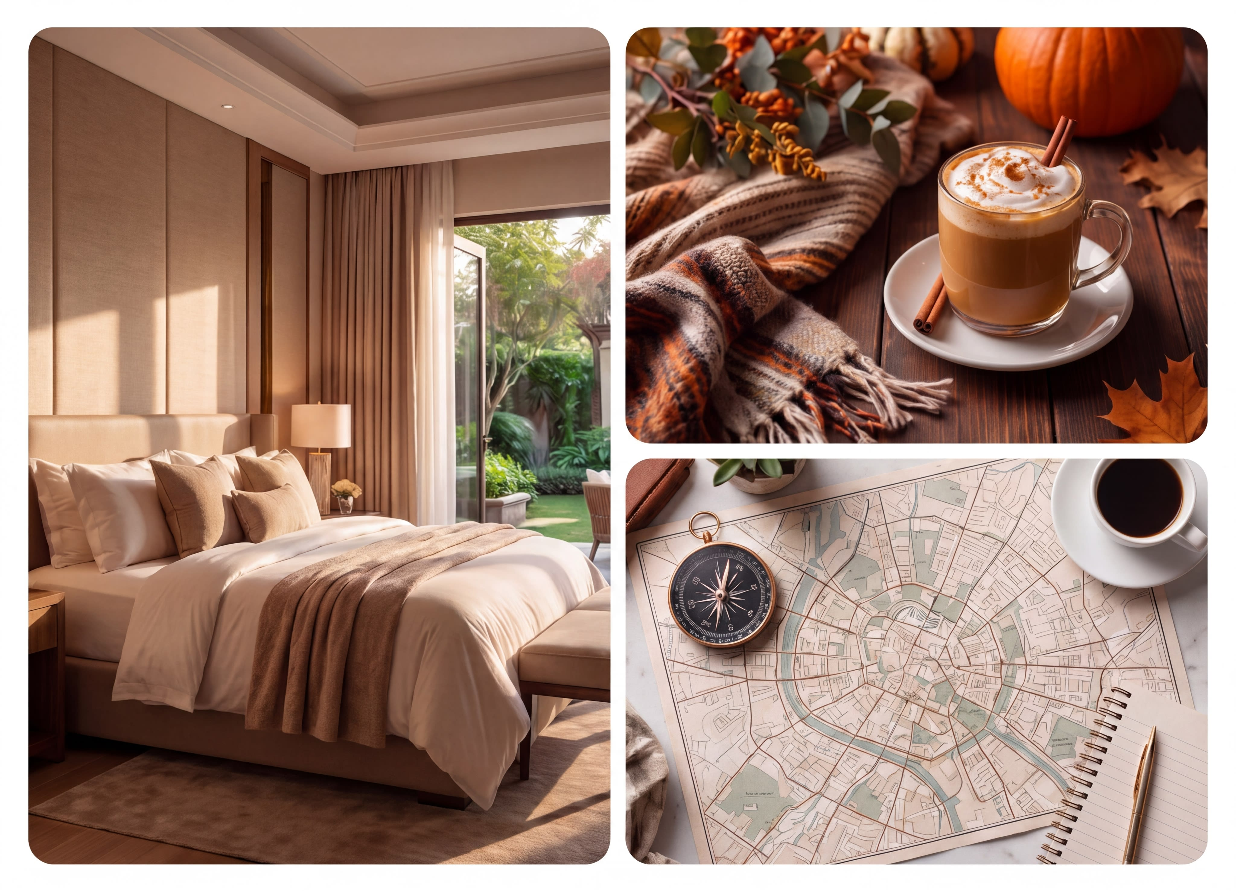 On-brand room, seasonal and local guide visuals generated for a hospitality property