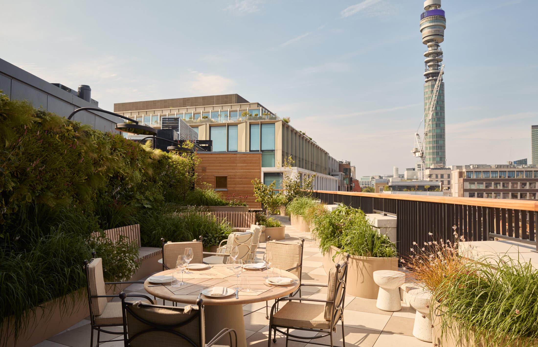 Rooftop terrace overlooking the city skyline