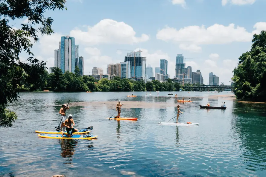 paddle boarding on lady bird lake in Austin