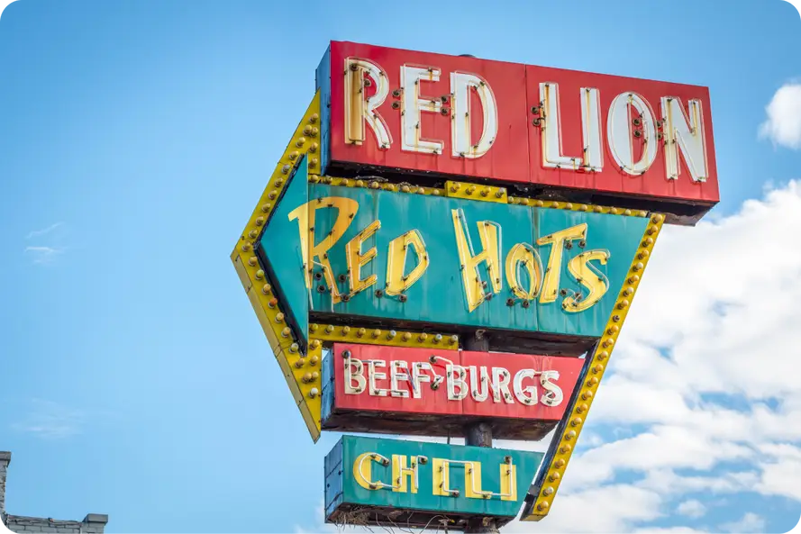 vintage red lion sign in grand rapids