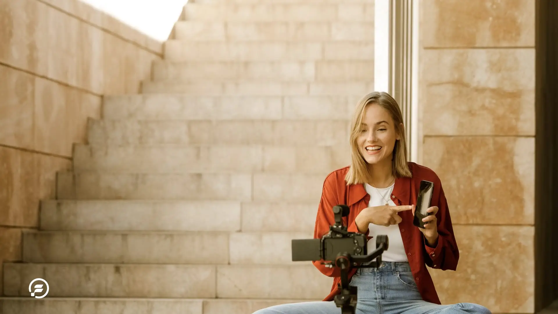 A female influencer digital nomad creating authentic content.