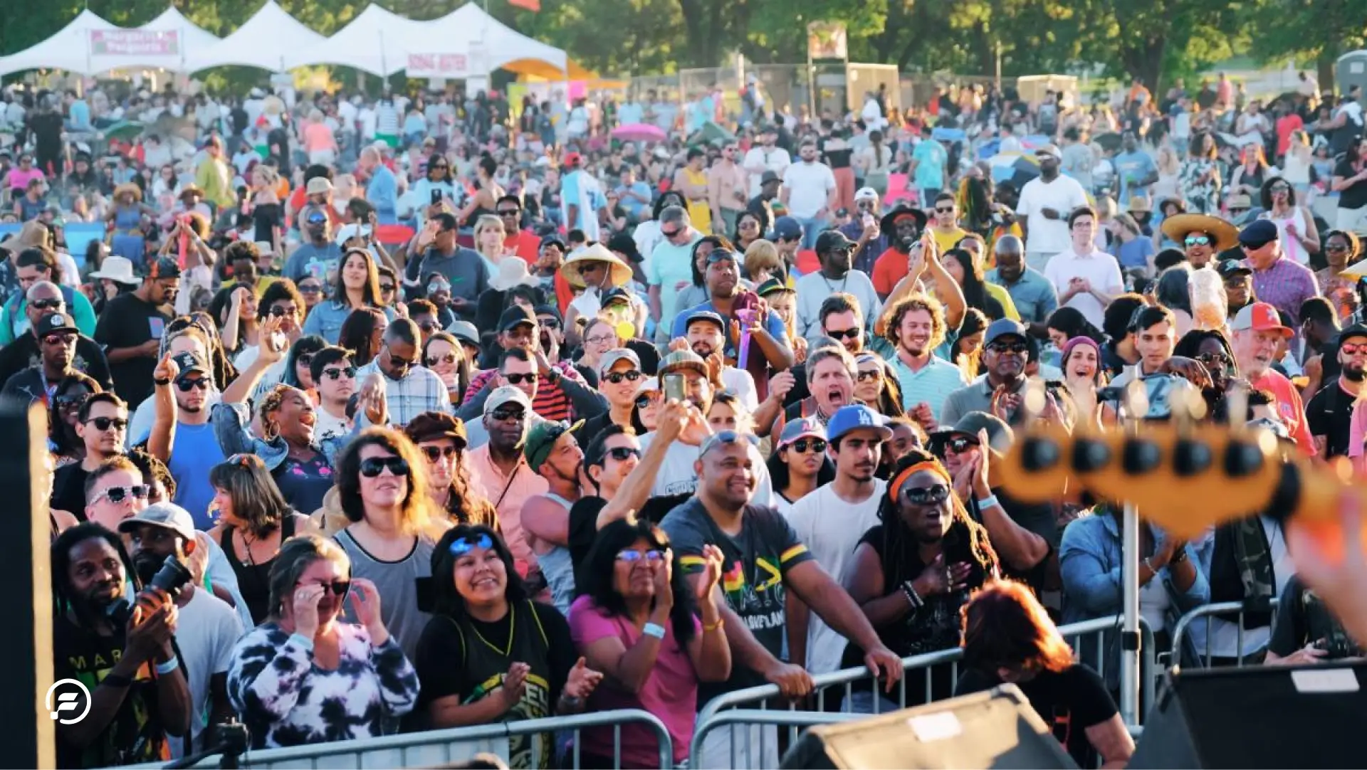 A happy crowd at the front row during reggae fest.