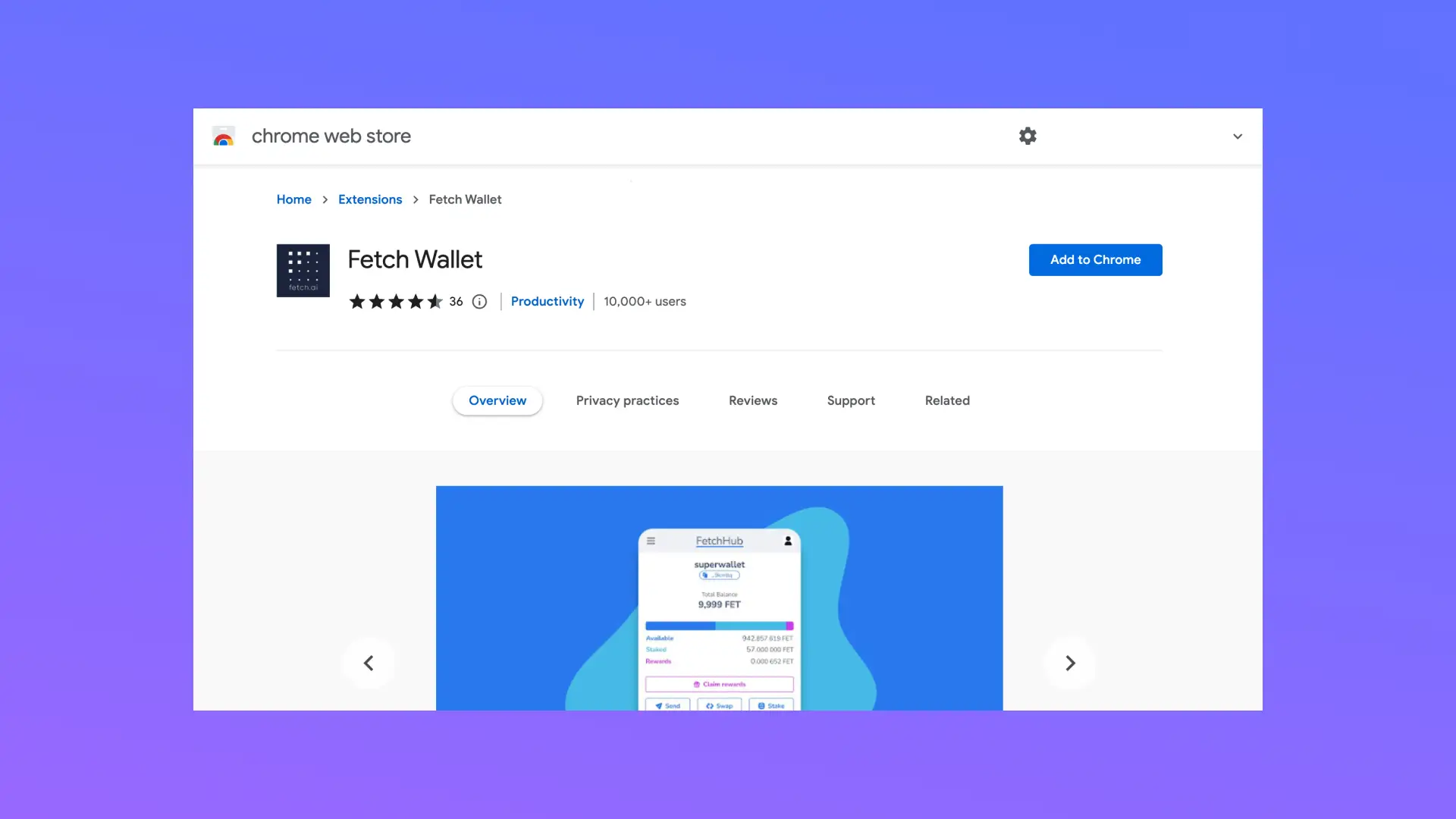 Install the Fetch wallet from the Chrome web store