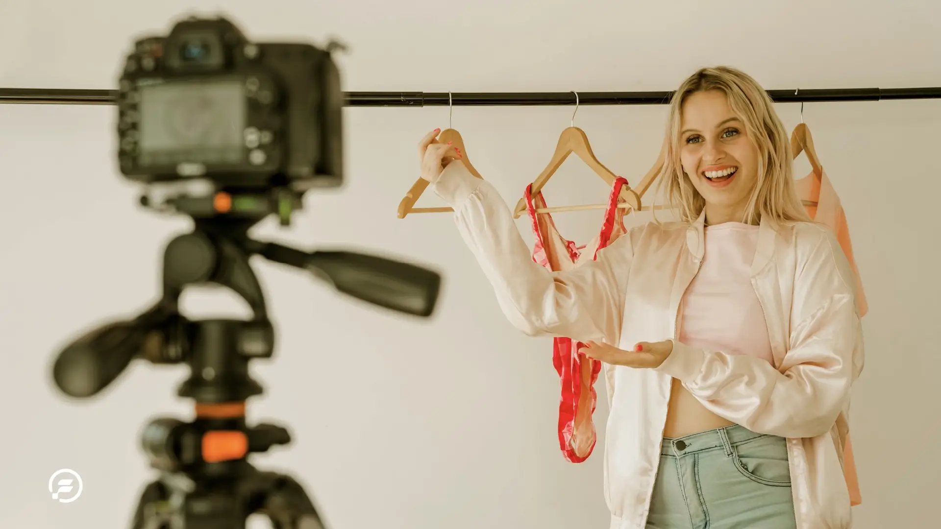A influencer working in her studio on a video.