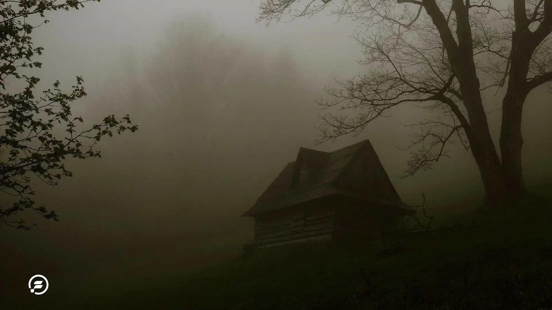 A spooky house in fog.